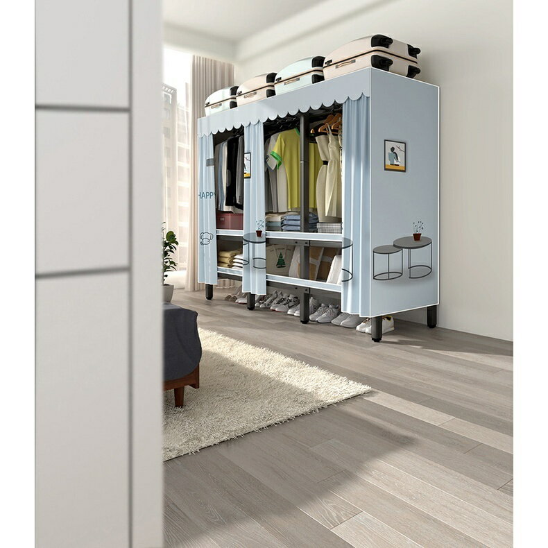 免安裝衣櫃家用臥室簡易衣櫃掛衣桿結實耐用分層收納組裝布衣櫃