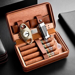茄龍 雪茄盒 套裝雪茄保濕盒 雪松木配打火機雪茄剪商務皮套雪茄盒