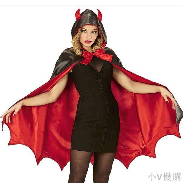 小V 萬聖節披風兒童成人化妝服飾道具哥特紅黑麵帶帽惡魔斗篷霸氣披風