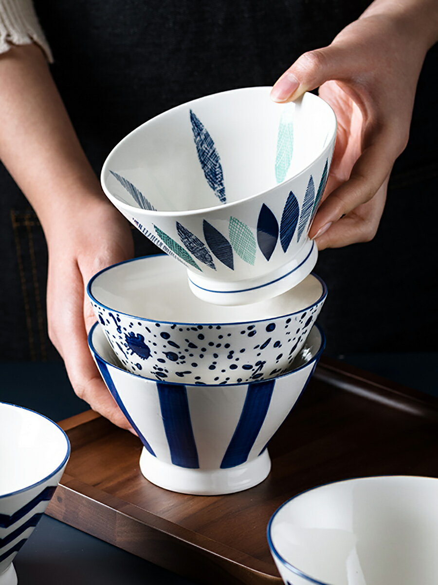 斗笠飯碗家用高腳陶瓷碗單個學生創意個性一人食日式米飯碗喇叭碗