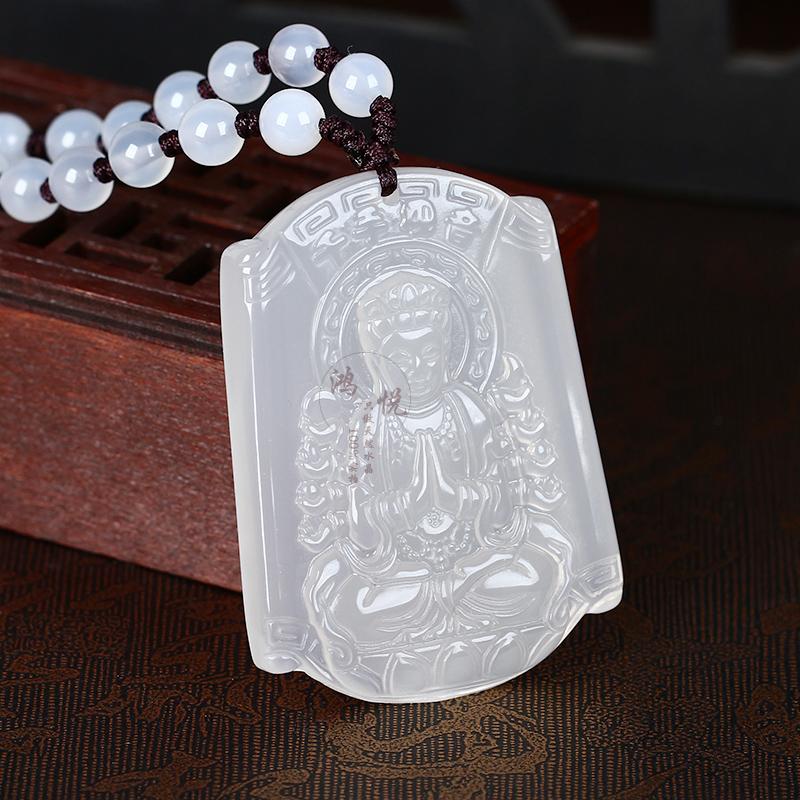 鴻悅天然白瑪瑙千手觀音吊墜生肖屬鼠守護神本命佛