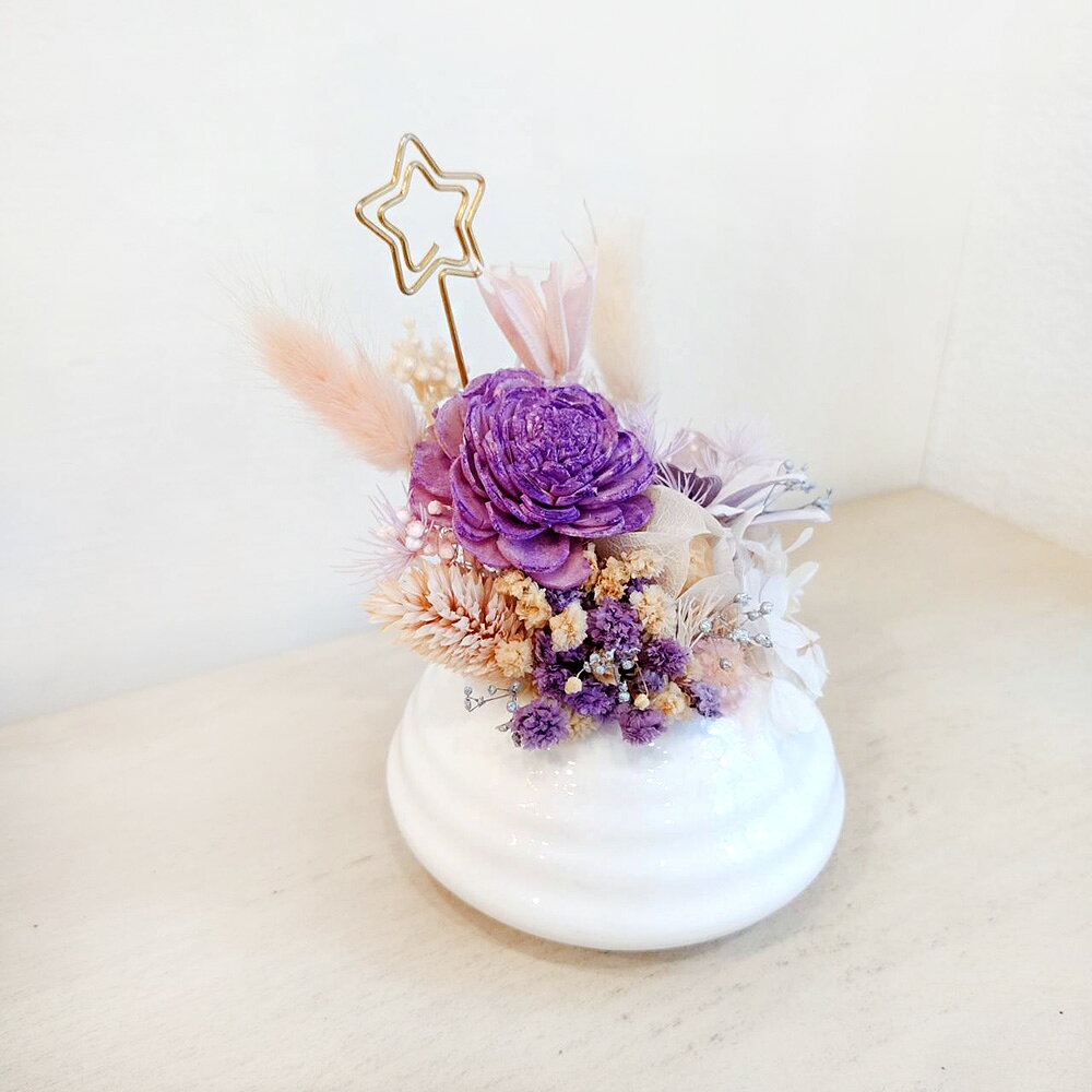 萩蒔花花藝x覓品竹北手作店-乾燥花x永生花創作花盆/花器-紫色系-附照片夾 3