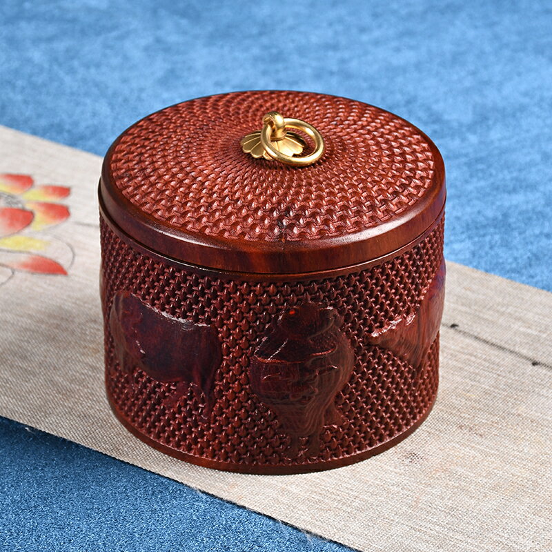 實木茶葉盒復古風紅木手工木制茶葉罐中式精品中號血檀密封茶罐子