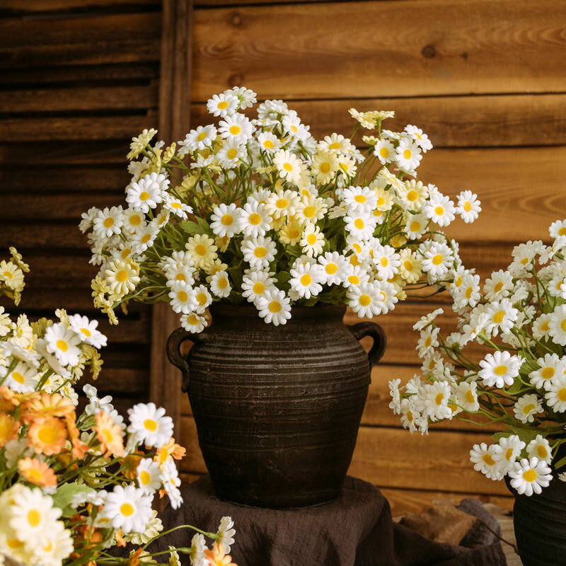 人造花 仿真植物 模擬樹 模擬綠植 模擬擺飾 雛菊仿真花野菊花洋甘菊絹花客廳餐桌插花假花乾花花束裝飾擺設137S 快速出貨