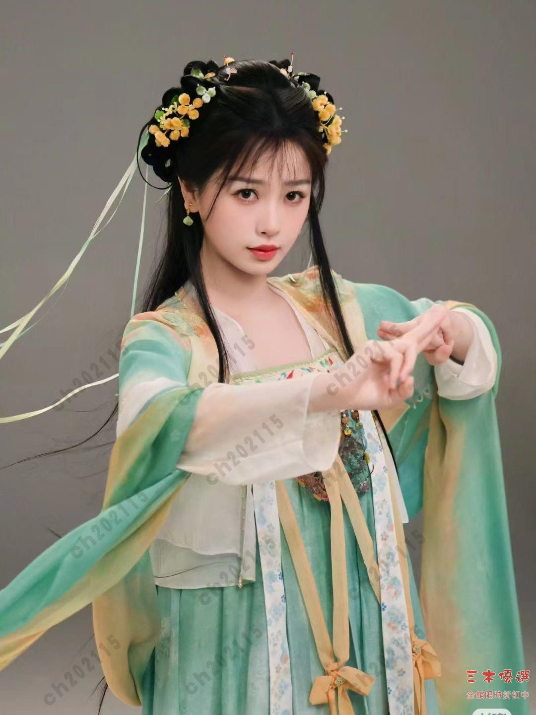 古裝 洋裝 長袖 初澗漢服復刻永夜星河虞書欣凌妙妙同款漢服唐日常齊胸襦裙漢服長袖洋裝