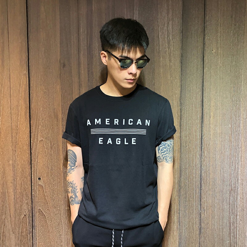 美國百分百【全新真品】American Eagle 短袖T恤 AE T-shirt 老鷹 logo 黑色 L號 K326