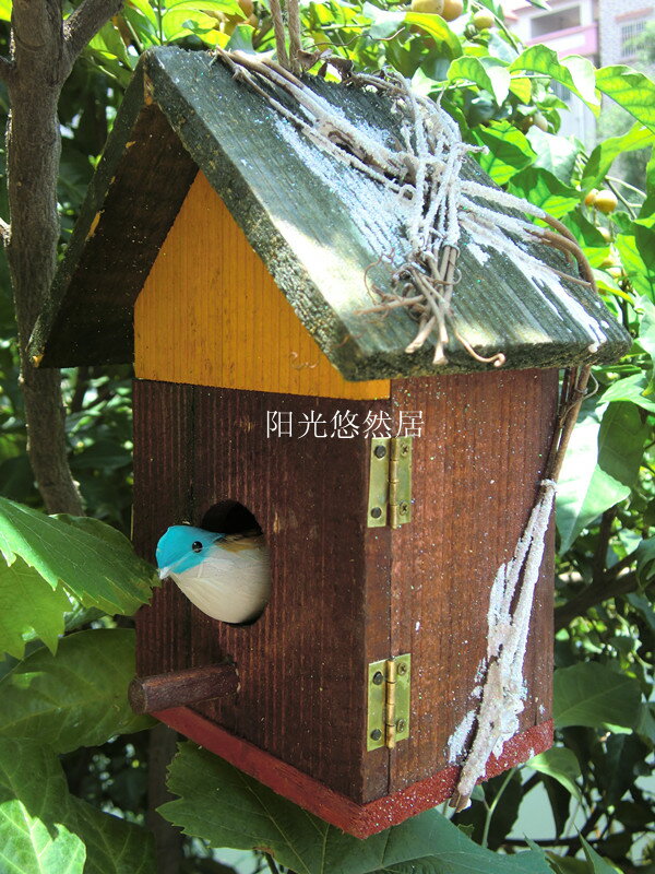 木制鳥窩鳥屋鳥籠小鳥房子田園鳥窩鳥巢戶外木制草編鳥窩可開門| 協貿