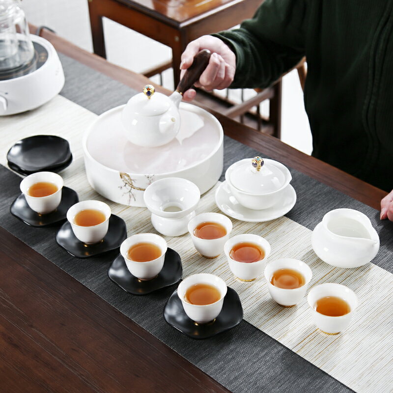 晟窯功夫茶具套裝家用簡約羊脂玉白瓷茶盤小茶杯陶瓷蓋碗泡茶壺