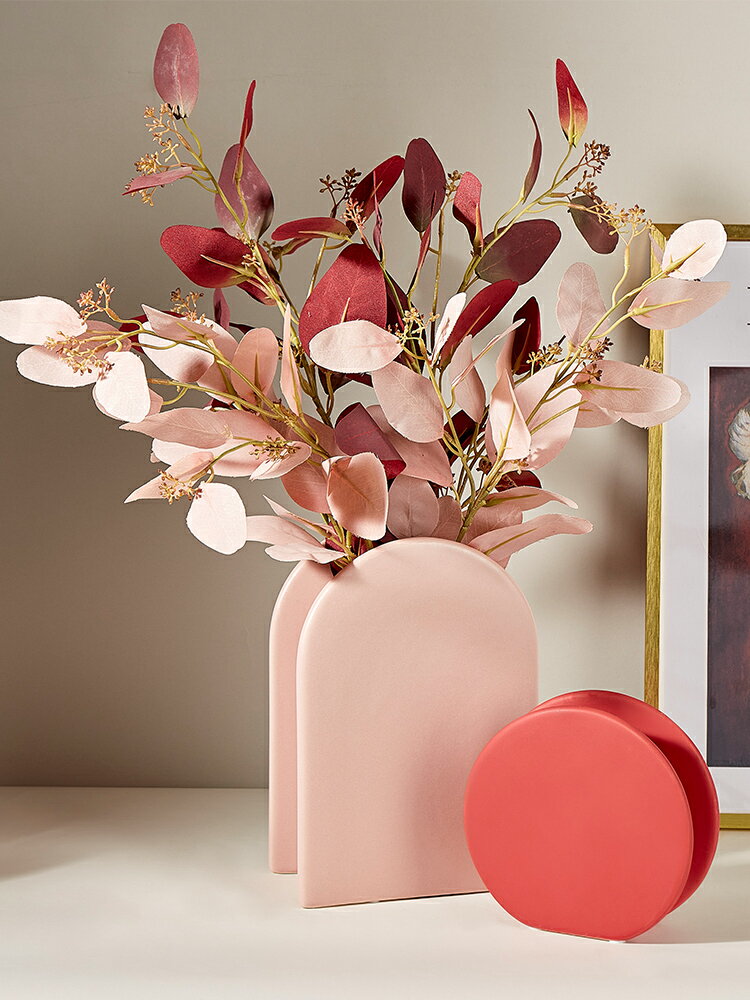 花瓶擺件客廳桌面現代簡約莫蘭迪幾何創意陶瓷插花書房裝飾品花器