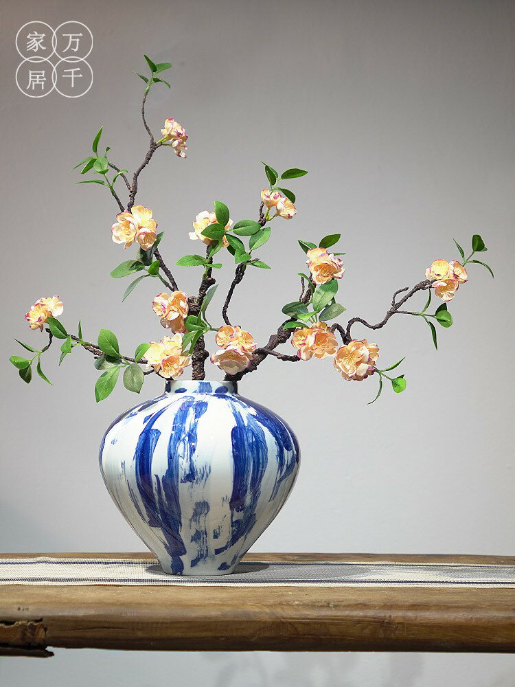 簡約現代手繪手工陶瓷花瓶擺件輕奢家居客廳玄關電視柜博古架插花