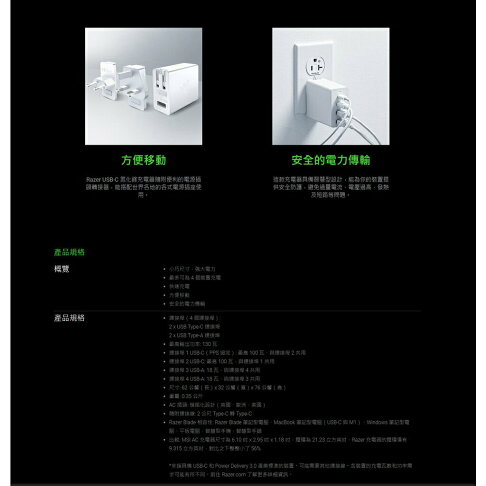 【含稅公司貨】雷蛇Razer USB-C RC21-01700200-R3M1 130W GaN氮化鎵充電器 白色 3