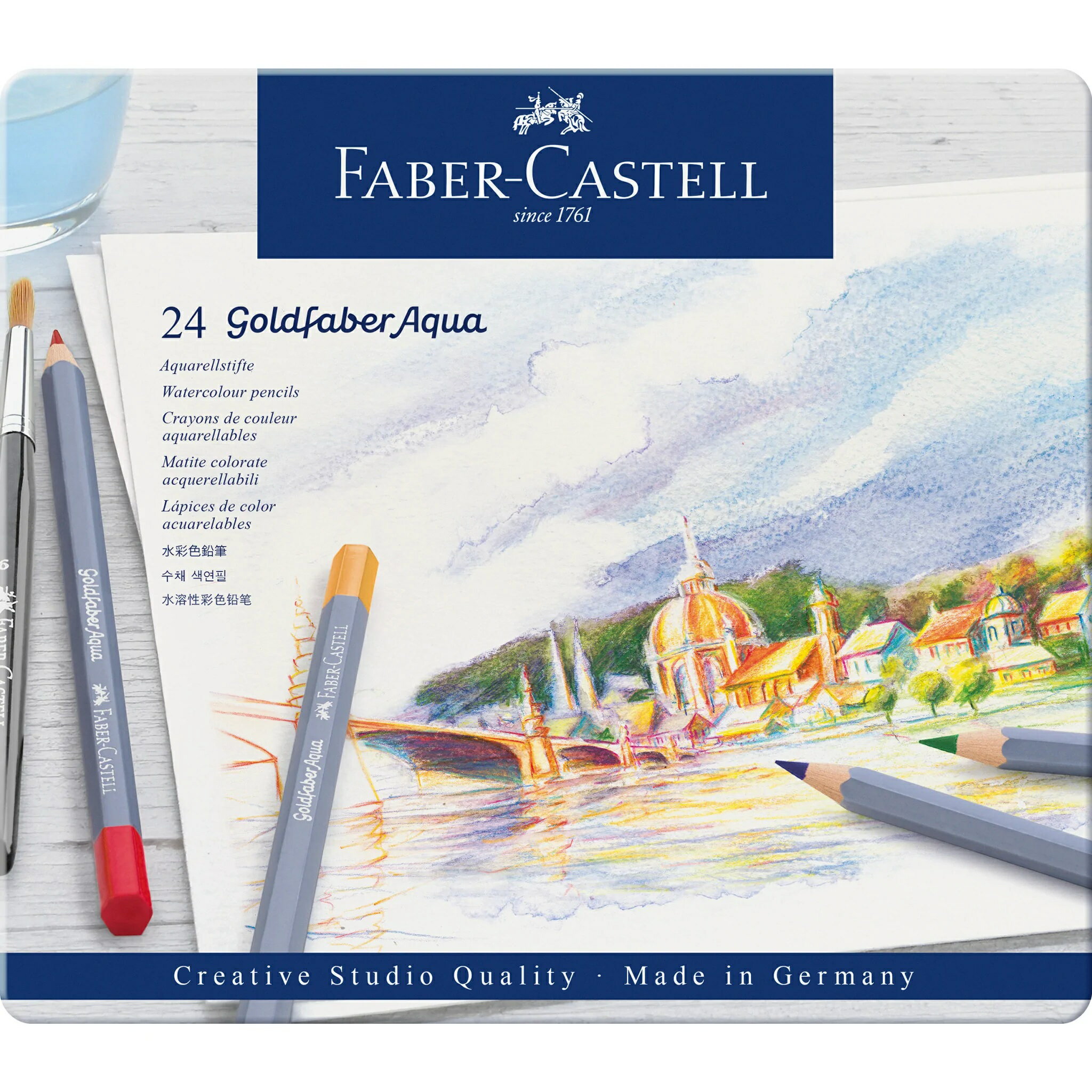Faber-Castell水性色鉛筆藍色精緻鐵盒裝24色組 *114224