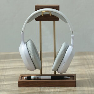 耳機架 黑胡桃木質掛架黃銅創意耳機置物支架黃銅USB底座頭戴式耳機架『XY10830』