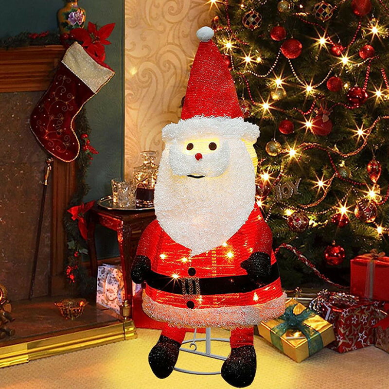 【雙11特惠】折疊布圣誕老人發光LED裝飾燈圣誕節室內戶外院子圣誕燈批發