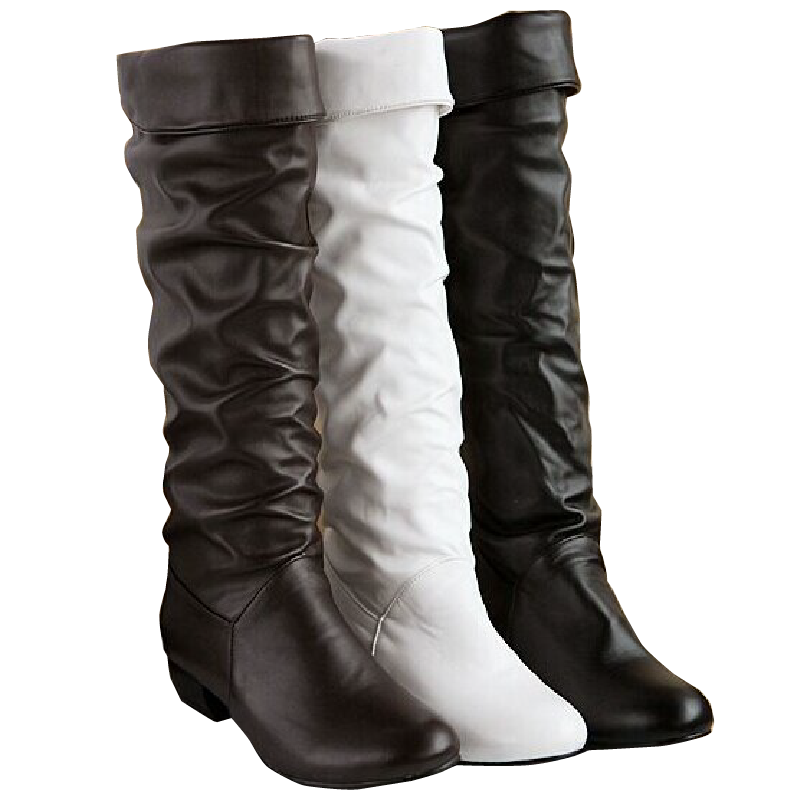 韓版成熟高筒靴過漆皮靴低跟女靴子黑/白/棕34-43【no-40371675929】