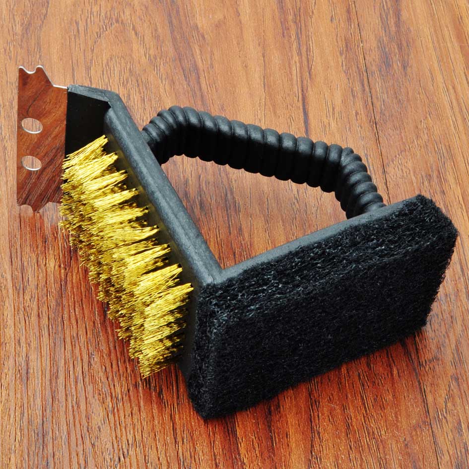 三合一多功能燒烤清潔刷鋼絲刷燒烤爐實用工具戶外燒烤油刷燒烤刷 3