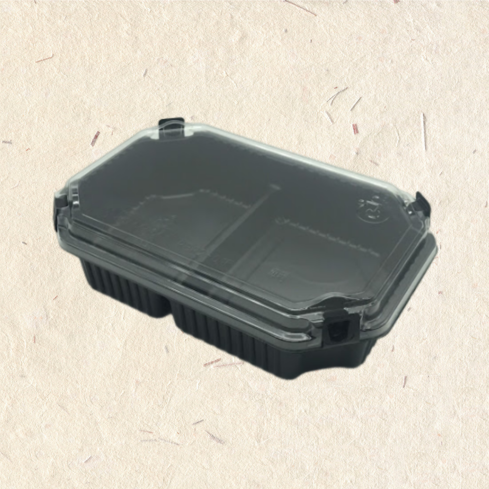 RELOCKS RBR2-02 減塑版 二格自扣餐盒 正方形餐盒 黑色塑膠餐盒 可微波餐盒 外帶餐盒 一次性餐盒 免洗餐具  環保餐盒 RBR2 1