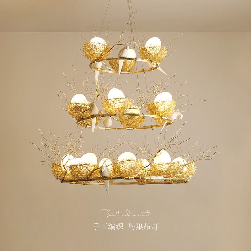 個性創意客廳輕奢藝術鳥巢現代簡約餐廳網紅吊燈茶文化懷舊復古燈