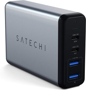 【日本代購】Satechi 75W Dual Type-C PD 旅行充電器2 USB-C PD & 2 USB 3.0 快速充電PSE認證(適用於MacBook Pro, MacBook Air 2018以上, iPad Pro, iPhone等)