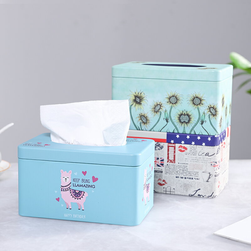 北歐ins紙巾盒輕奢車載家用創意簡約鐵盒客廳卷紙盒餐巾紙抽紙盒