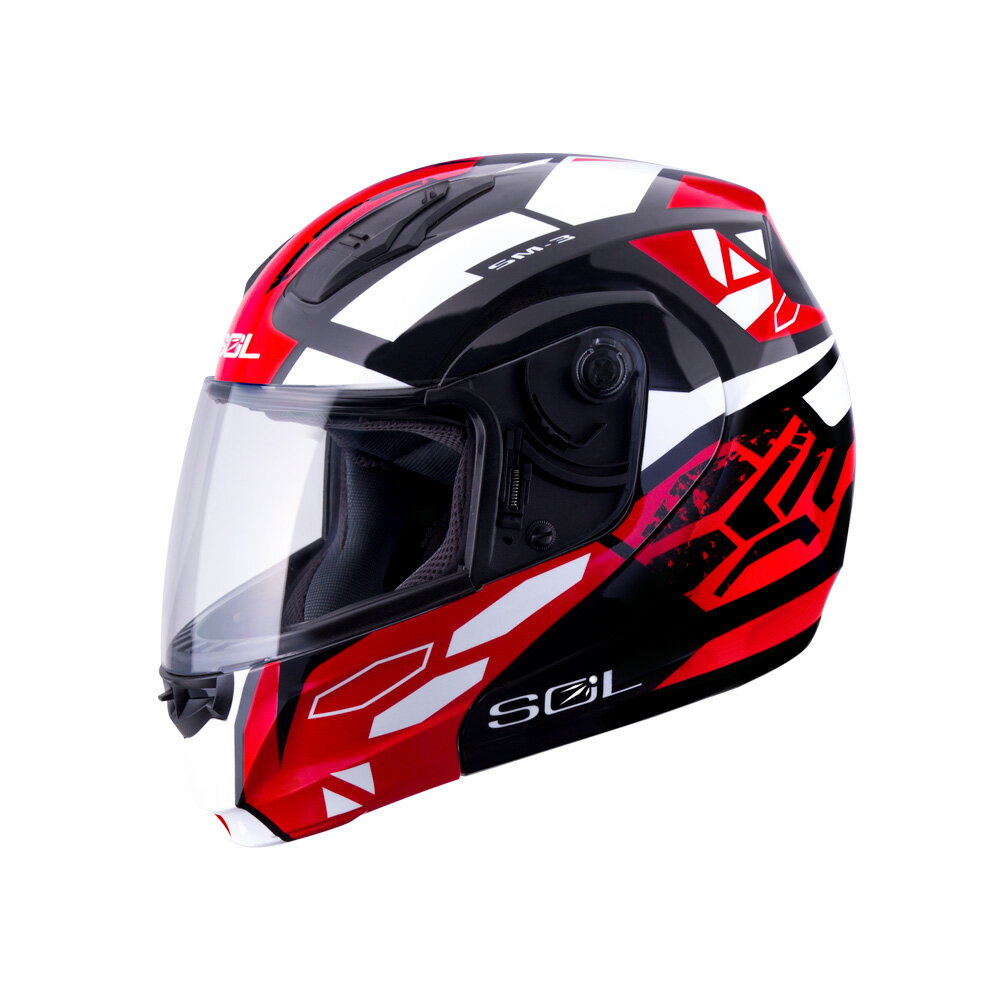 【SOL Helmets】SM-3可掀式安全帽 (戰將_黑/紅白) ｜ SOL安全帽官方商城