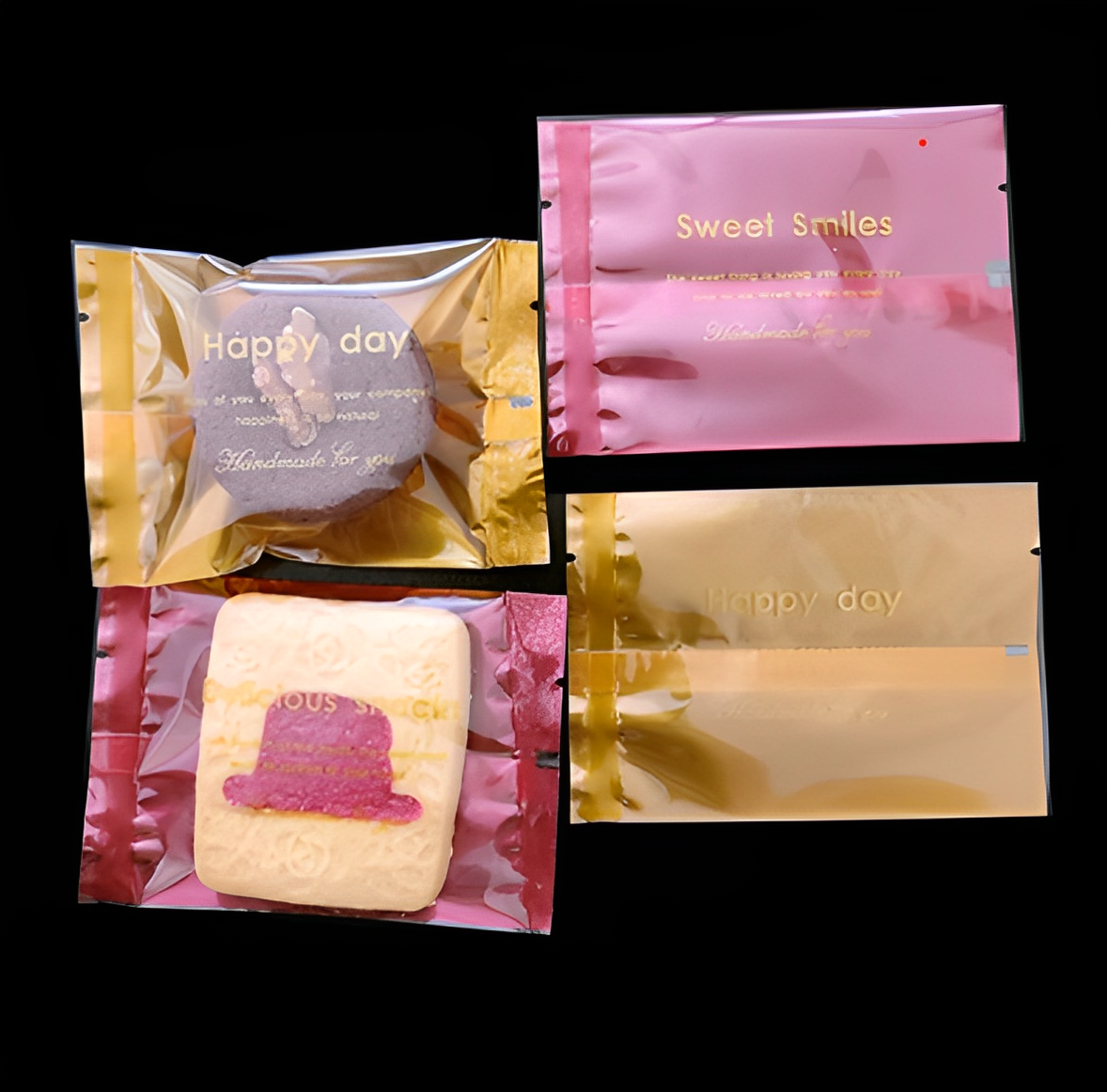 機封口 封口袋 餅乾袋 (金色、白色、透明花)-100入【良鎂烘焙批發】