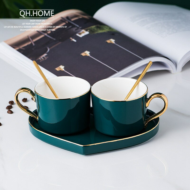 咖啡杯 歐式小奢華英式下午茶茶杯網紅ins墨綠陶瓷杯咖啡杯碟套裝