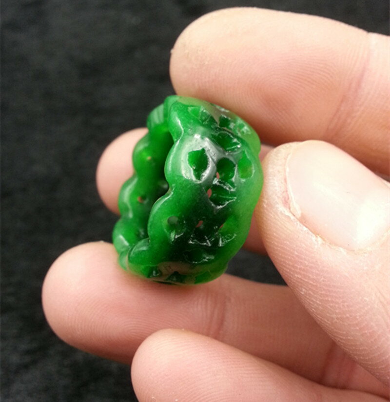天然玉石幹青鐵龍生鏤空雕花翡翠戒指 男款翠玉戒指 玉指環批發