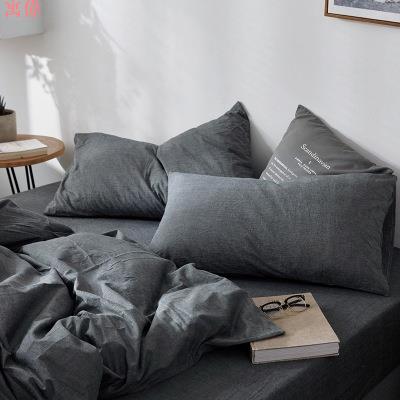 全棉色織 水洗棉 四件套 床上用品 日式 無印 純棉 床笠床單 1