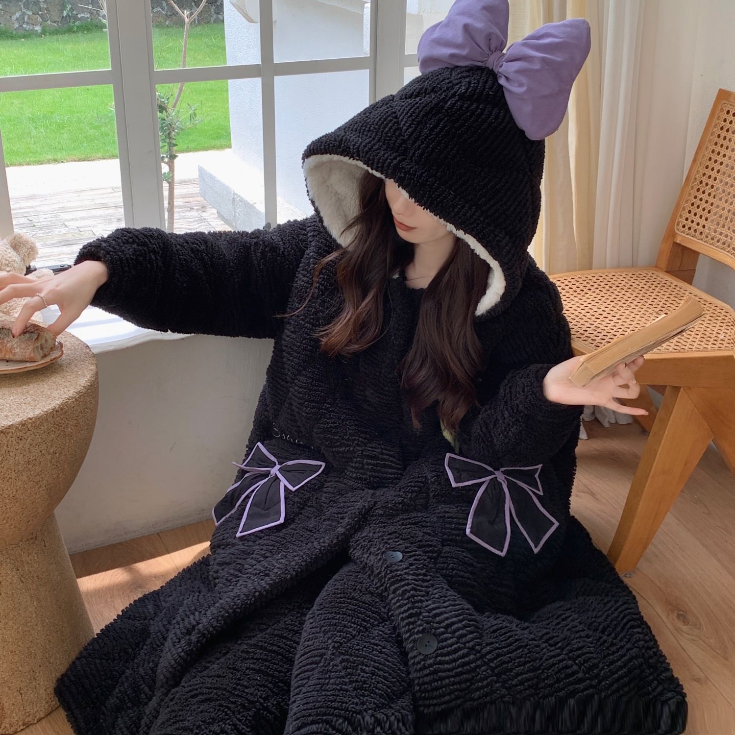 珊瑚絨睡衣女秋冬季三層夾棉法蘭絨睡袍冬天家居服加絨加厚款套裝 睡衣