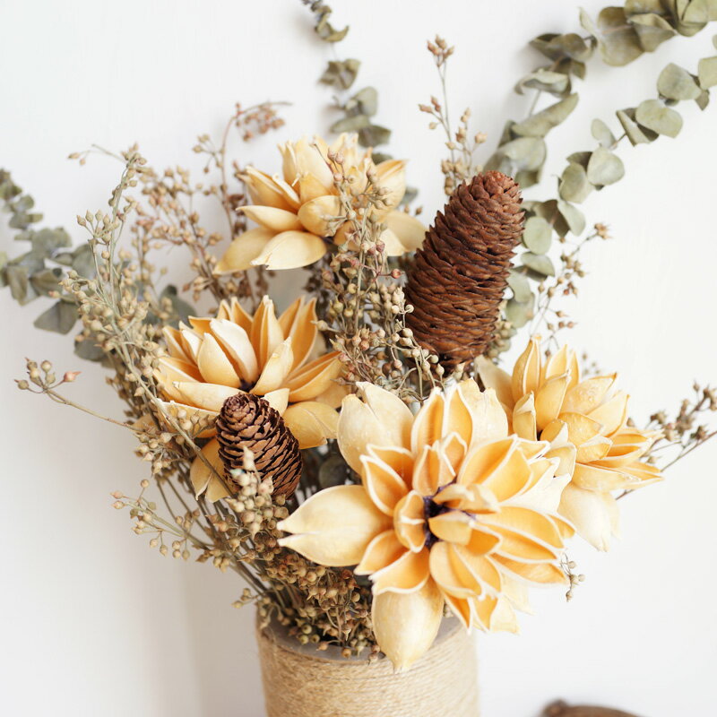 中式天然干花花束花瓶套裝尤加利葉荷花插花擺件客廳餐桌裝飾花 3