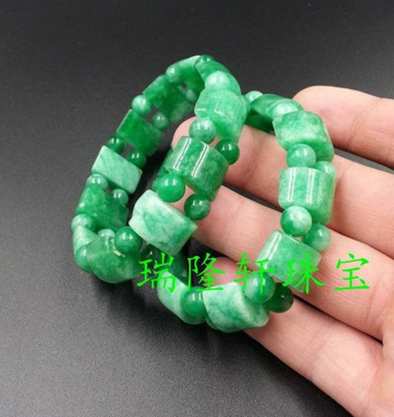 正品特價A貨 天然玉石翠綠色 石英巖玉路路通男女同款情侶手鏈