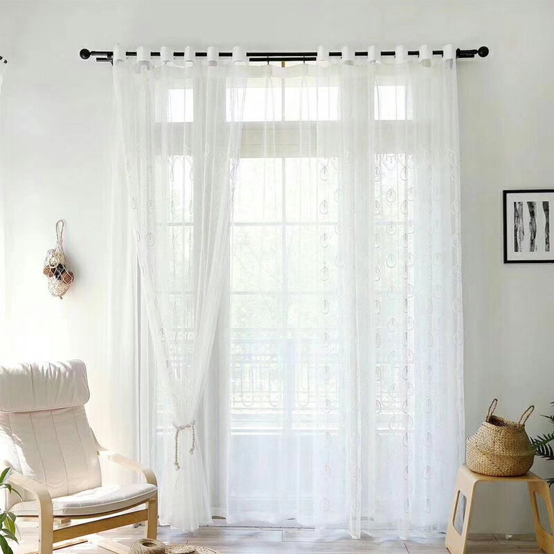 韓式白色繡花紗簾窗紗簡約現代臥室客廳書房窗簾天蠶絲窗簾紗空漾