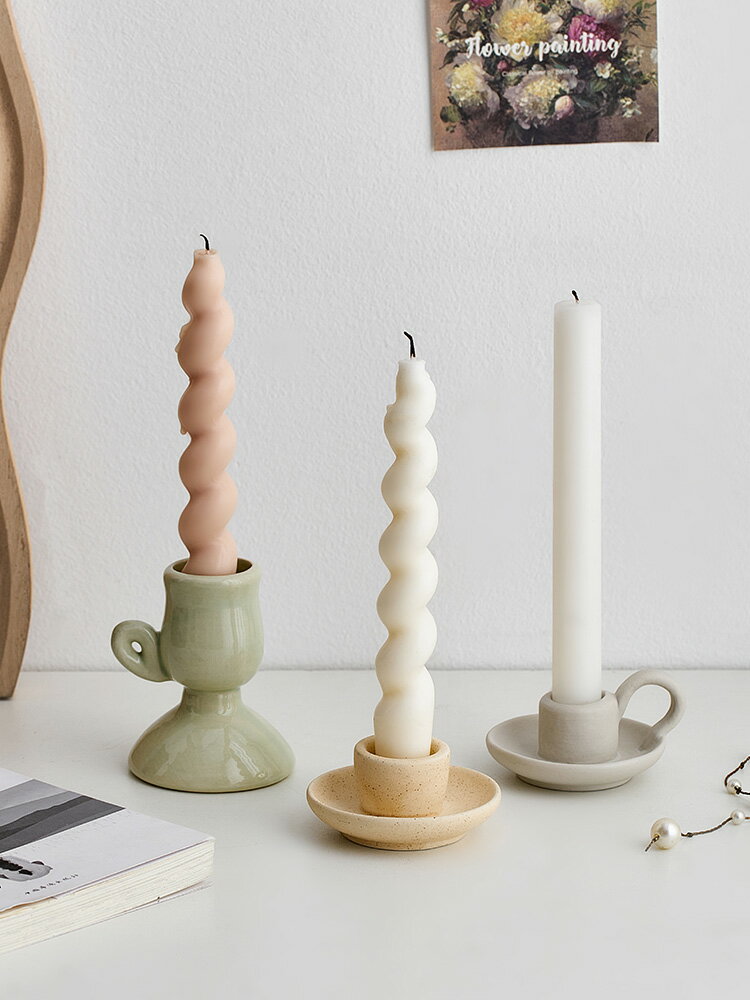 復古陶瓷燭臺擺件蠟燭家用客廳餐桌桌面軟裝飾品拍攝道具現代簡約