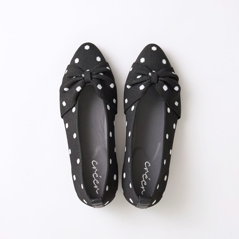 creer shoes_Polka Dot Delight 圓點蝴蝶結平底鞋 針織平底鞋