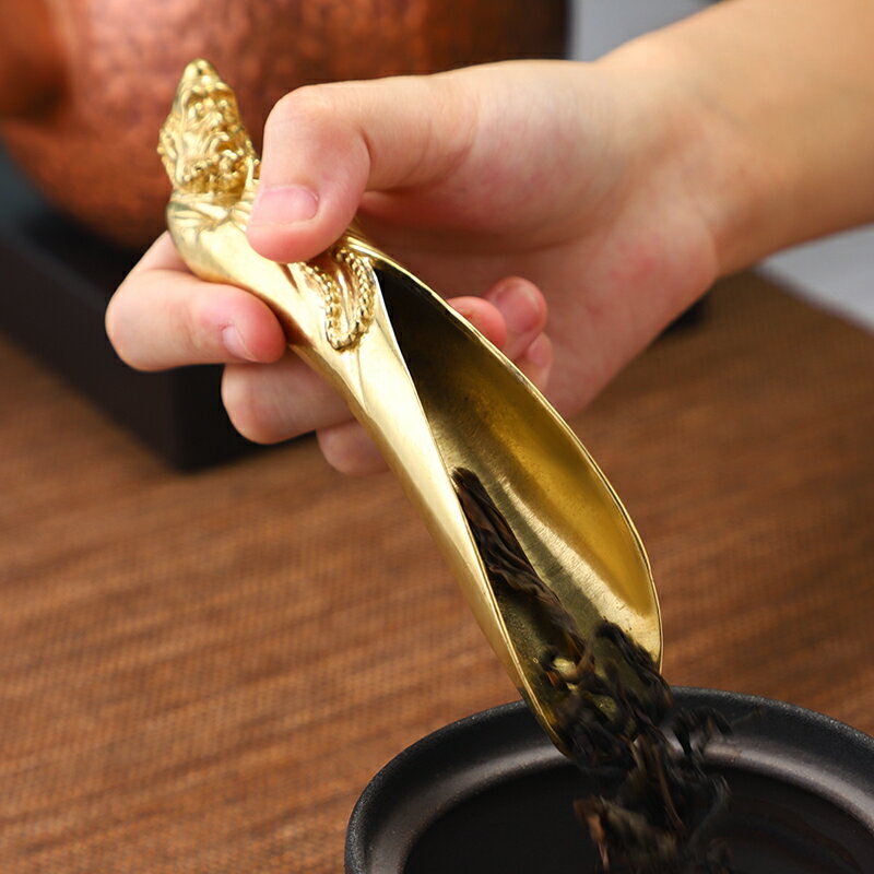 黃銅茶勺茶鏟茶具配件茶葉茶匙茶則取茶器茶具用品茶刀茶餅開茶器 2