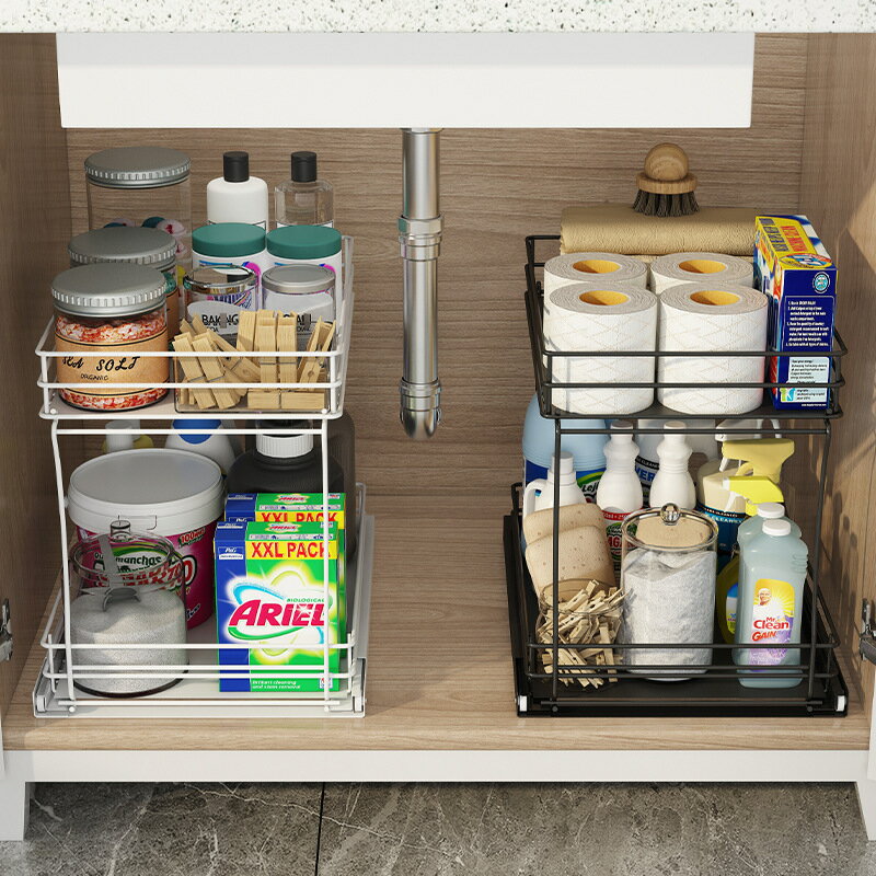 櫥櫃收納下水槽置物架抽拉式置物架抽屜廚房架