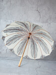 晴雨傘 新款羽毛印花復古風16骨竹傘直桿傘北歐風拱形長柄傘