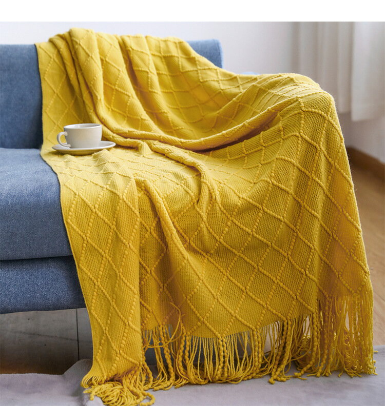 純色沙發蓋布四季通用沙發墊北歐簡約菱格樣板房搭巾床尾毯休閑毯