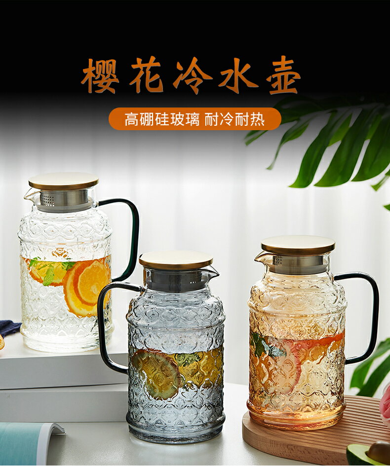 冷水壺玻璃耐高溫大容量家用夏季冰箱儲水瓶果汁杯涼白開茶壺套裝