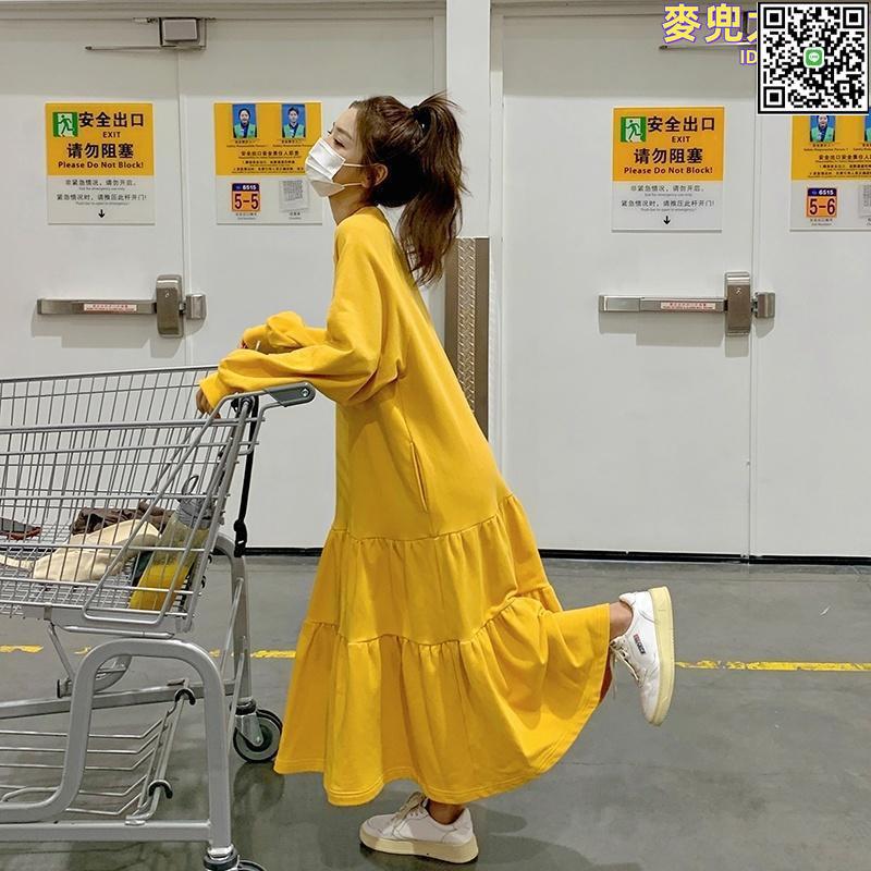 【全球優品滙】春秋冬薄款長袖連衣裙2-300斤大碼胖寬鬆垂感荷葉邊字衛衣長裙