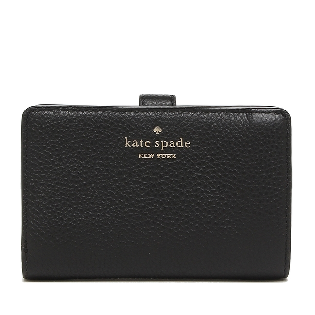 kate spade 立體黑桃雙層中夾 鵝卵石紋真皮皮革 皮夾 錢包 中夾 K10430 黑色(現貨)▶指定Outlet商品5折起☆現貨【送禮首選★APP下單點數4倍送】
