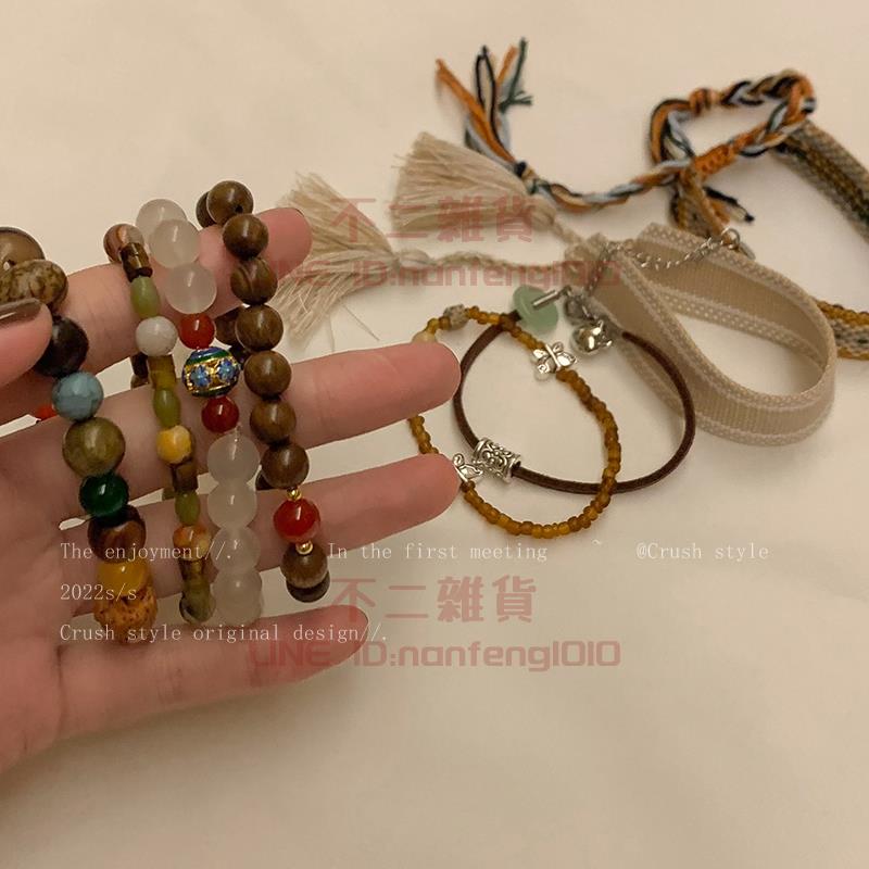 中式檀木串珠手鏈女 夏輕奢小眾設計感高級時尚手飾 可調節手串【不二雜貨】