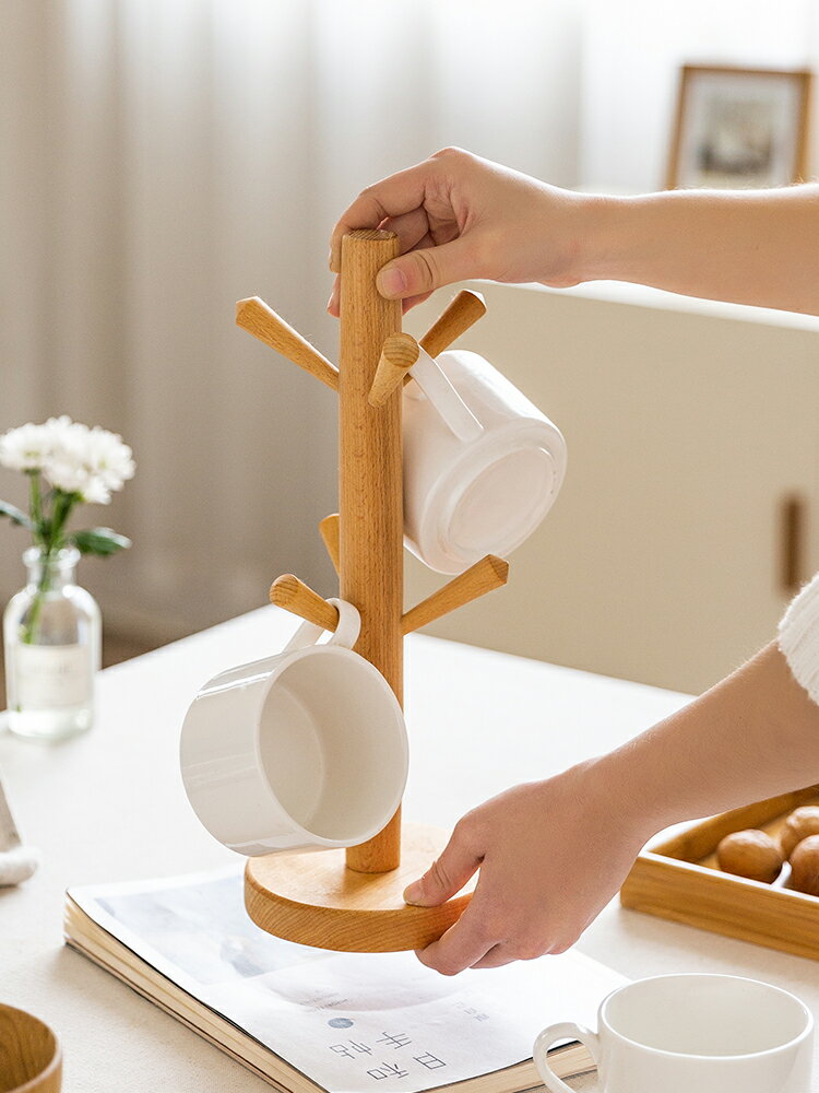 摩登主婦杯架倒掛水杯茶杯木質瀝水架懸掛架子咖啡杯收納置物架子