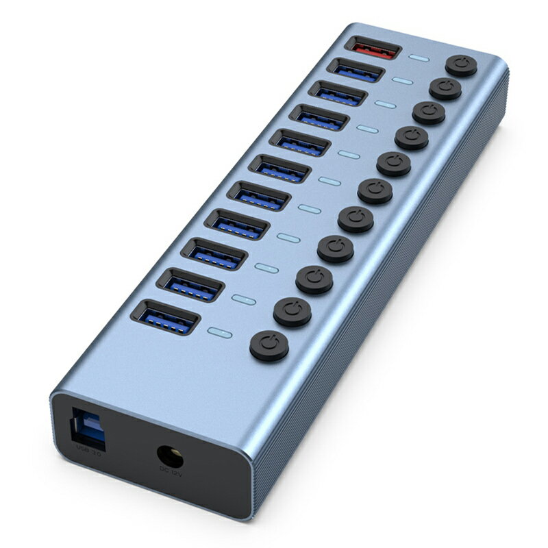 【易控王】USB3.0 5~11孔集線器 5~11Port HUB 12V/4A外接電源 獨立開關 LED(40-726-01)