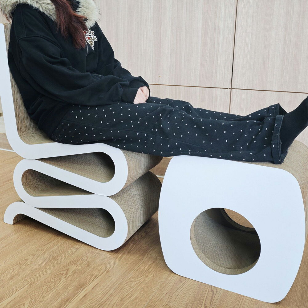 【台灣現貨】加高加大貓抓板 椅子磨爪板 貓抓神器 加強耐用耐磨 白色貓咪睡椅子 4