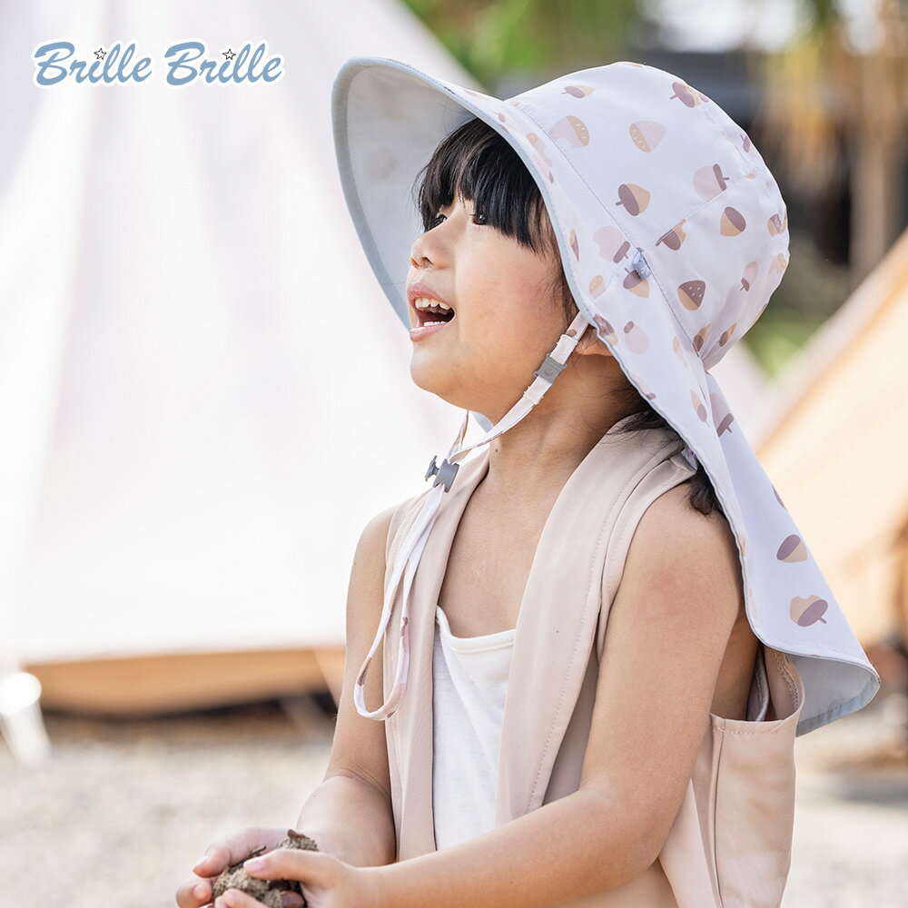 【Brille Brille】魟魚系列Manta Ray頸部防護 兒童防曬帽加長型-薄荷栗子
