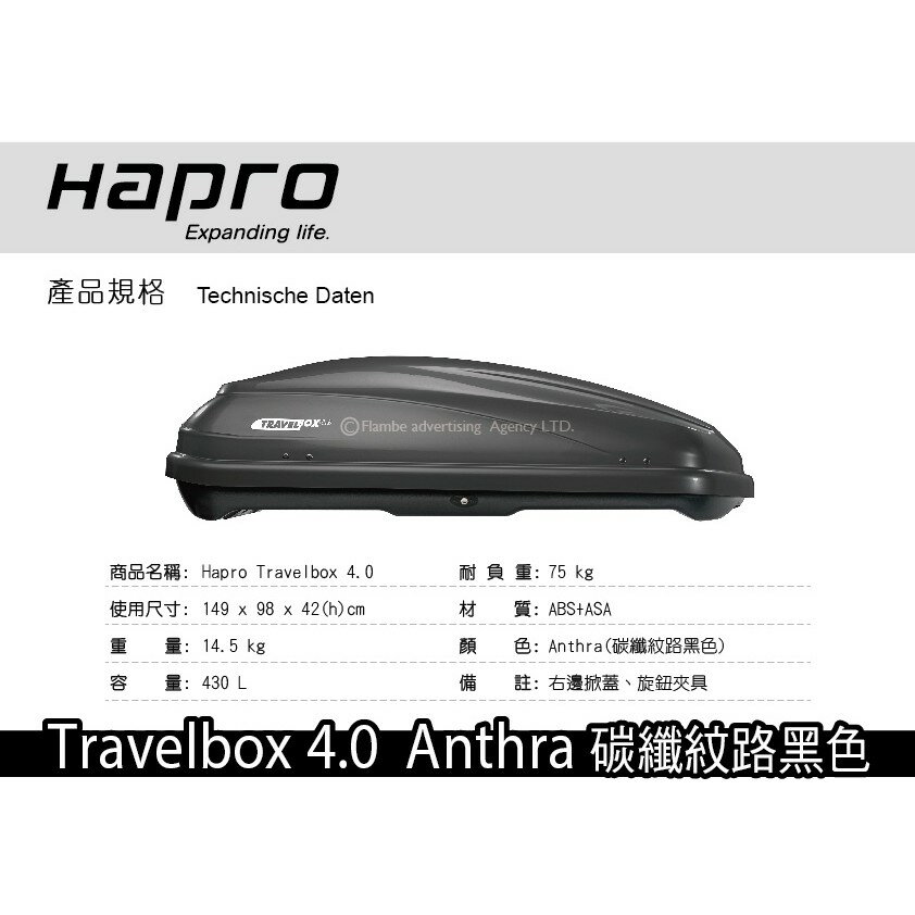 【MRK】 【現貨到】Hapro 4.3 430L 霧黑 單邊開 車頂箱 FORCE 6352 6351 2