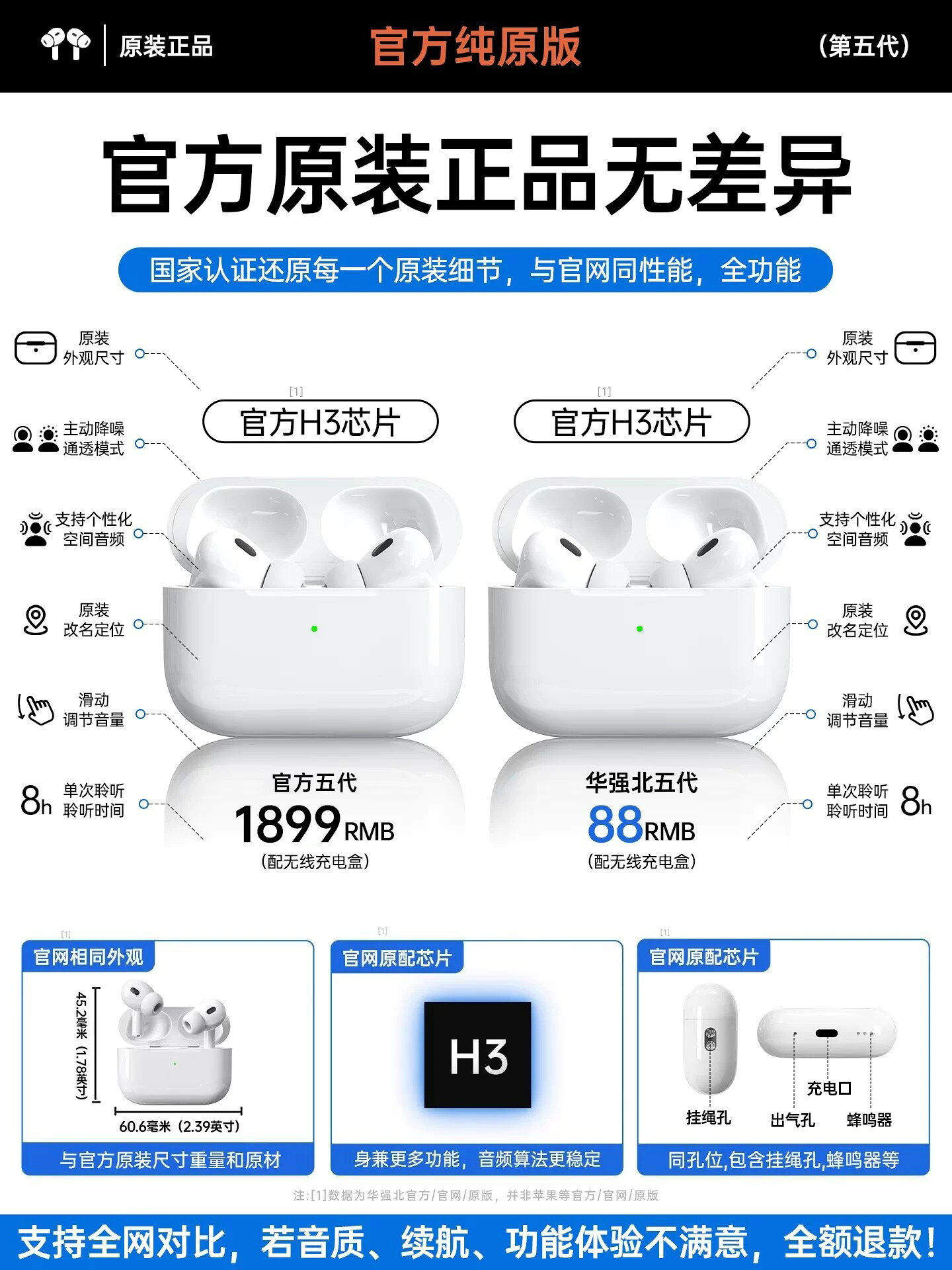 華強北耳機官方原裝五代真耳機運動高音質