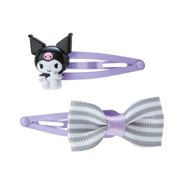 【震撼精品百貨】酷洛米 Kuromi~Sanrio 日本SANRIO三麗鷗 酷洛米造型鐵髮夾2入組(灰紫蝴蝶結款)*48867